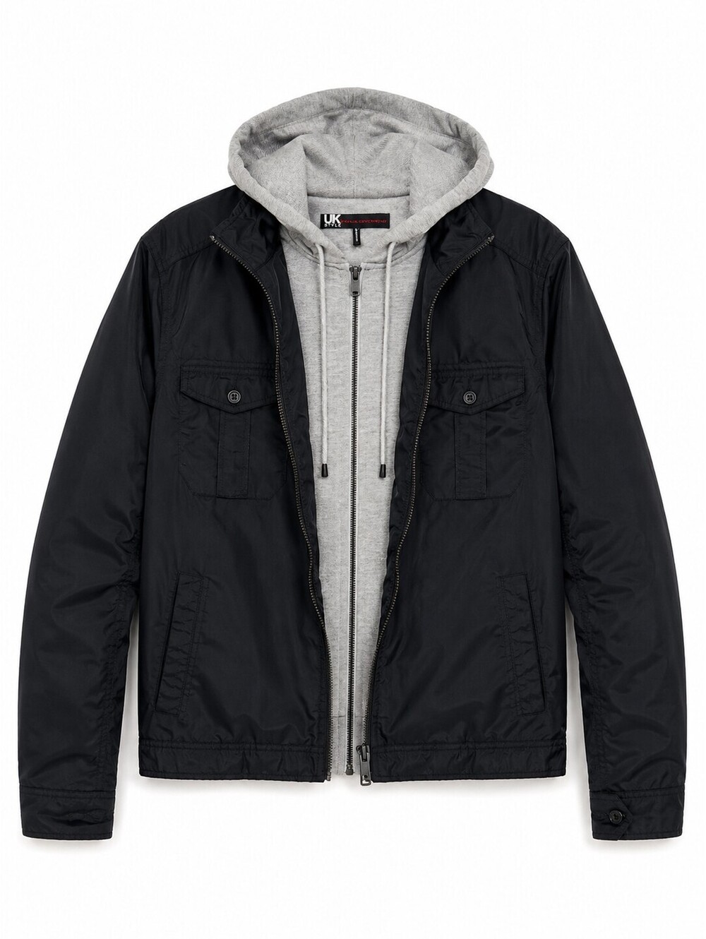 UK Style French Connection Men’s M Black Hooded Utility Jacket Y2K
